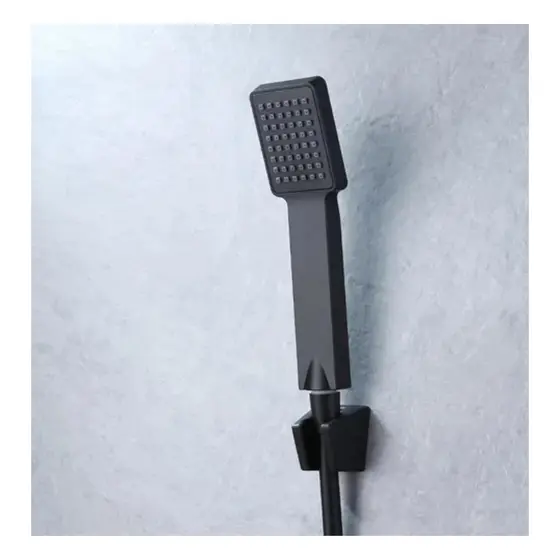 Ducha Manual Quadrada  Luxo Slin Preta  com Suporte e  Flexível 1,50 metros