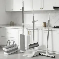Kit Completo de 5 Peças para Limpeza Vassoura + Rodo + Pá  +balde e Rodo Conjunto de esfregão -S7