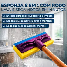 Esponja Limpa Vidro Multiuso 2 Funcoes Lava E Seca Com Rodo Amarelo