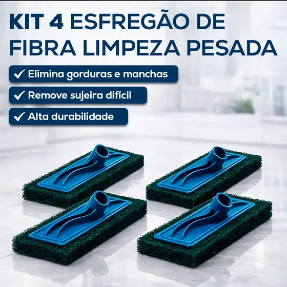 Kit 4 Esfregão Fibra Limpeza Pesada com Suporte Cabo Esfregão Profissional para Pisos Áreas Externas