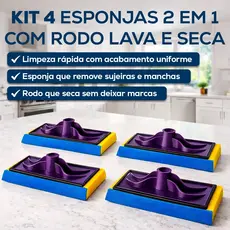 Kit 4 Esponja Limpa Vidro Multiuso 2 Funcoes Lava E Seca Com Rodo Amarelo