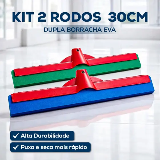 KIT 2 Rodo Pequeno 30 CM Dupla Borracha EVA Puxa e Seca Sem Cabo Plastico Suporte Pano