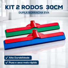 KIT 2 Rodo Pequeno 30 CM Dupla Borracha EVA Puxa e Seca Sem Cabo Plastico Suporte Pano