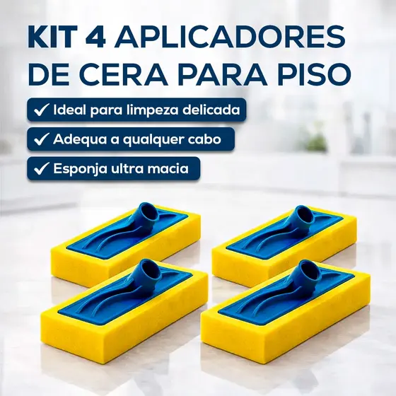 Kit 4 Esponja Aplicadora de Cera com Suporte para Cabo – Esponja para Passar Cera em Pisos e Tábuas