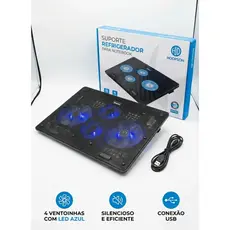 Base Cooler Suporte Para Notebook 4 Fans Com Led Azul Gamer Preto Azul