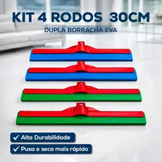 KIT 4 RODO PEQUENO 30 CM DUPLA BORRACHA EVA PUXA E SECA