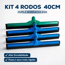 4 Rodo Plastico Médio 40cm Puxa E Seca Plástico Borracha Dupla Eva