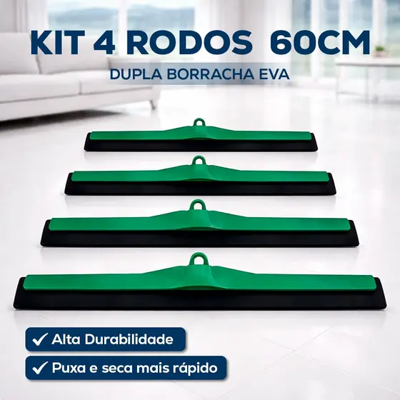 KIT 4 RODO GRANDE 60CM DUPLA BORRACHA EVA PUXA E SECA
