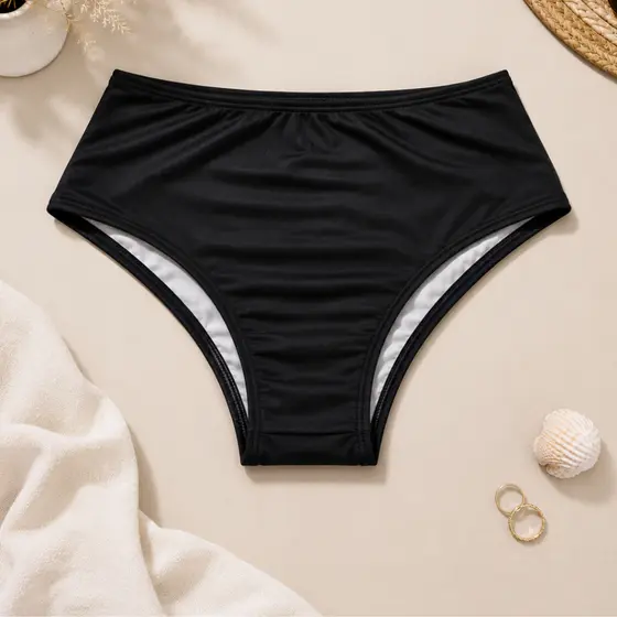 Calcinha Hot Pant Cintura Alta Tradicional de Biquini Preto Básico