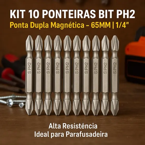 JOGO BITS PARA PARAFUSADEIRA PONTA DUPLA PHS IMANTADO 1/4x65mm