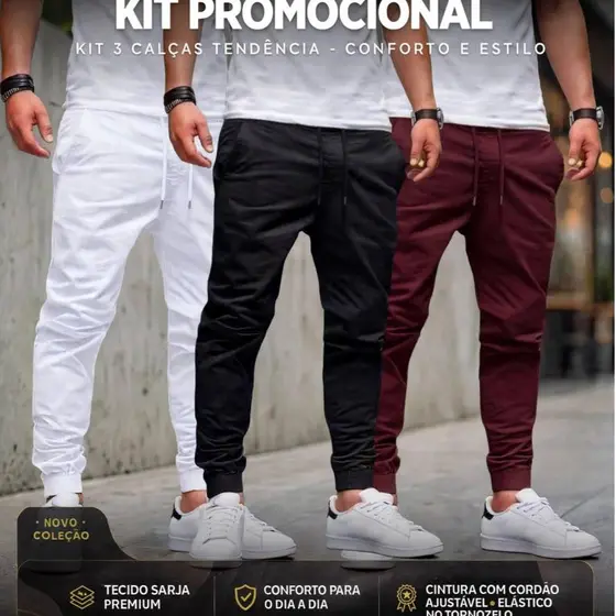 COMBO 3 CALÇAS JOGGER MASCULINA O ESSENCIAL DO OUTONO INVERNO