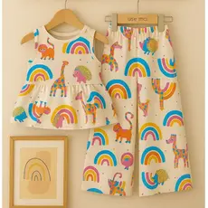 Roupa Infantil Menina Festa 2 anos a 12 anos - Blusa Babado + Calça Foral Pantacout