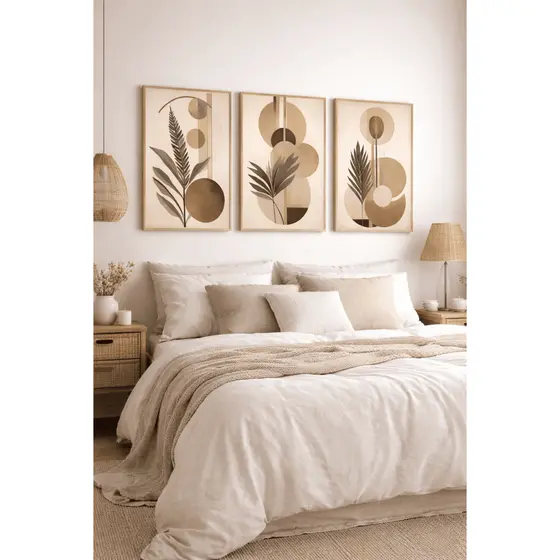 Quadros Decorativos Folhagem Abstrato Clean Bege Boho