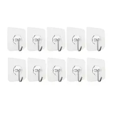 Kit 10 Ganchos Adesivo Transparente Quadro Parede Sem Furos Para Cozinha Multiuso