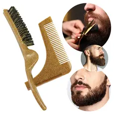 Kit Barbeiro Escova para Barba + Molde Modelador com Pente Guia Simetria Profissional