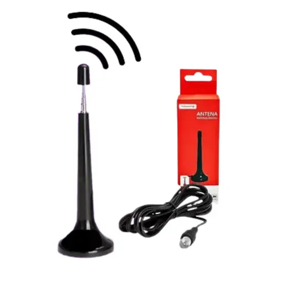 Antena TV Digital Interna Tomate UHF VHF HD Cabo 3m Sinal Forte Fácil Instalação