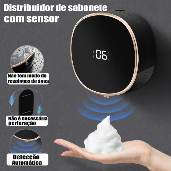 Dispenser Automático de Sabonete Sensor LED Parede Sem Toque Espuma Inteligente Recarregável FK008