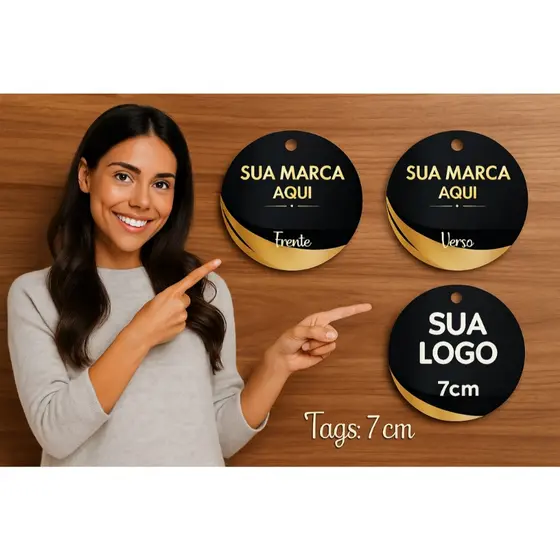 Tag Redonda 7x7cm Personalizada Frente e Verso Alta Qualidade para Lembrancinhas Brindes e Produtos