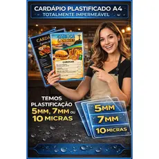 Cardápio Plastificado Premium – Alta Durabilidade e Brilho Impressão Laser 250gr. a4