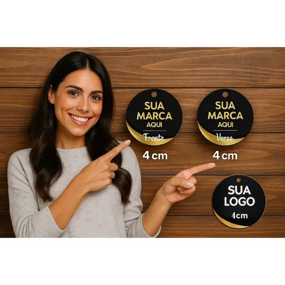 Tag Redonda 4x4cm Personalizada Frente e Verso Alta Qualidade para Lembrancinhas Brindes e Produtos