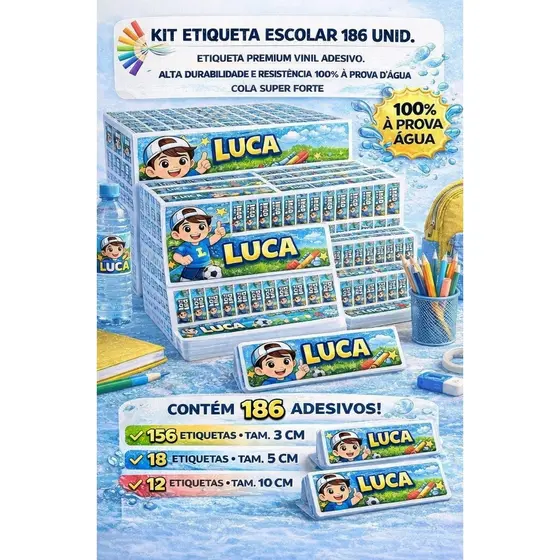 SUPER KIT Etiqueta Escolar | Adesivo Vinil Prova d’Água – 186 unid. | 100+ Temas Exclusivos!