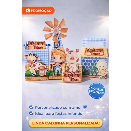 Kit Festa Caixinhas Personalizadas - TEMA FAZENDINHA 5 Modelos