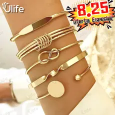 Conjunto De Pulseira De Torção Geométrica 5 Peças Para Mulheres Minimalista Empilhável Presente De Joias Da Sorte-UF