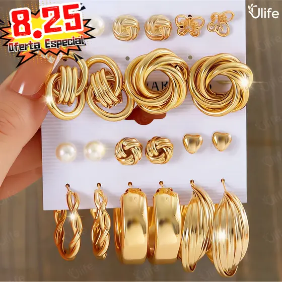 Conjunto Elegante Brinco Com Argola De Ouro Brincos De Pérola Para Mulheres Joias Acessórios-UF