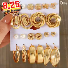 Conjunto Elegante Brinco Com Argola De Ouro Brincos De Pérola Para Mulheres Joias Acessórios-UF