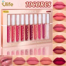 Conjunto de 10 batons líquidos matte, longa duração de 24 horas, à prova d'água, não transfere e é à prova de copos-UF
