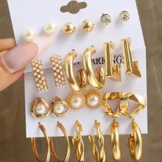 Conjunto Elegante Brinco Com Argola De Ouro Brincos De Pérola Para Mulheres Joias Acessórios