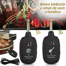 Guitarra Sistema Sem Fio Transmissor Receptor Recarregável Embutido Para Elétrica Baixo-UF