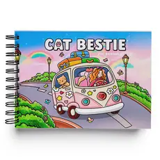 Livro de Colorir Cat Bestie Cute A5 com 46 Páginas Desenhos Fofos de Viagem, Gatinhos e Aventuras