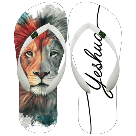 Chinelo Leão de Judá Cruz Yeshua Amor Chinela de Dedo Jesus Masculino e Feminino Distribuidora
