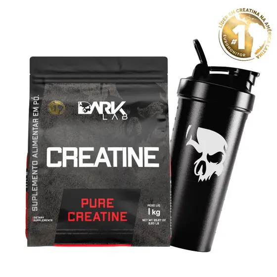 Creatina refil 1kg monohidratada + Coqueteleira Fuse com Rede 700ml Preta - Dark Lab