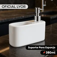 Porta Detergente Líquido Lyor em Cerâmica com Suporte para Esponja Branco - 380ml