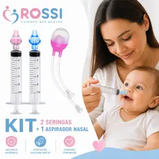 Kit 2 Seringa + 1 Aspirador Nasal Bebe Lavagem Nasal Limpeza Infantil