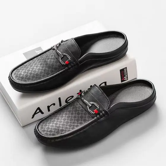Sapatos de couro com fivela de Metal em relevo, meio chinelo Casual, sapatos de couro de tamanho grande
