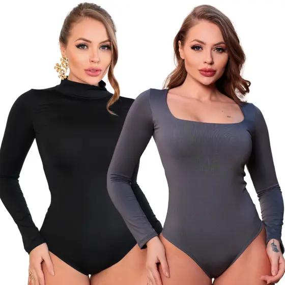 Kit 2 Body Bory Essencial Decote Quadrado e Gola Alta Estiloso Suplex Qualidade Premium