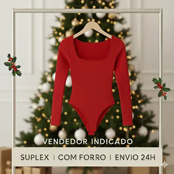 Body Feminino Suplex com Forro | Decote Quadrado | Look Natal | Envio Rápido
