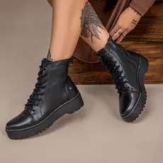 Bota Coturno Feminino Vittal Couro Legítimo Laura Confortável Fechamento Cadarço