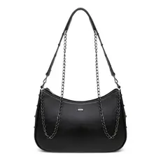 Bolsa Feminina Vittal Couro Legítimo Yara Versátil Metal Sparkle Alça Dupla Corrente Preta
