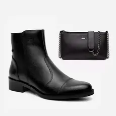 Kit Bota Sofia + Bolsa Annelise em Couro Legítimo Preto