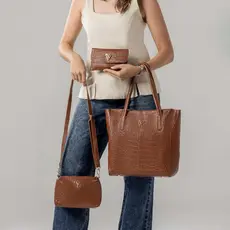 Kit 2 Bolsas Feminina Monique Sacola Transversal de Ombro Tiracolo + Carteira Lançamento Marrom