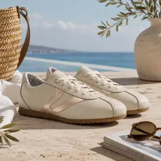 Tênis Feminino Vittal Couro Legítimo Naomi Casual Clássico Retrô Off-White Rosê