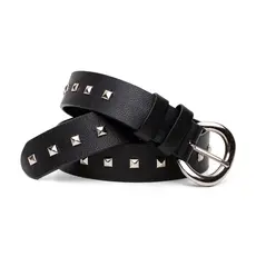 Cinto Feminino Carina Couro Legitimo Vittal Preto Com Spikes Piramides Em Metal