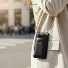 Porta Celular Vittal Kátia em Couro Legitimo Preto Caramelo