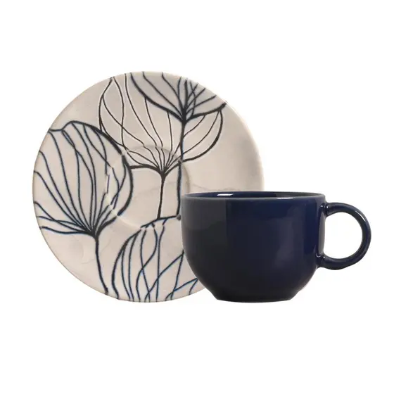 Conjunto com 6 Xícaras de Chá com Pires Coup Stoneware New Blue 220ml