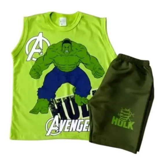 Fantasia Hulk Infantil Roupa Algodão + Bermuda