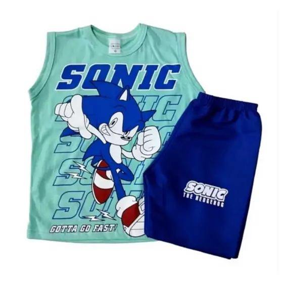 Fantasia Sonic Menino Infantil Conjunto Verão Regata e Short